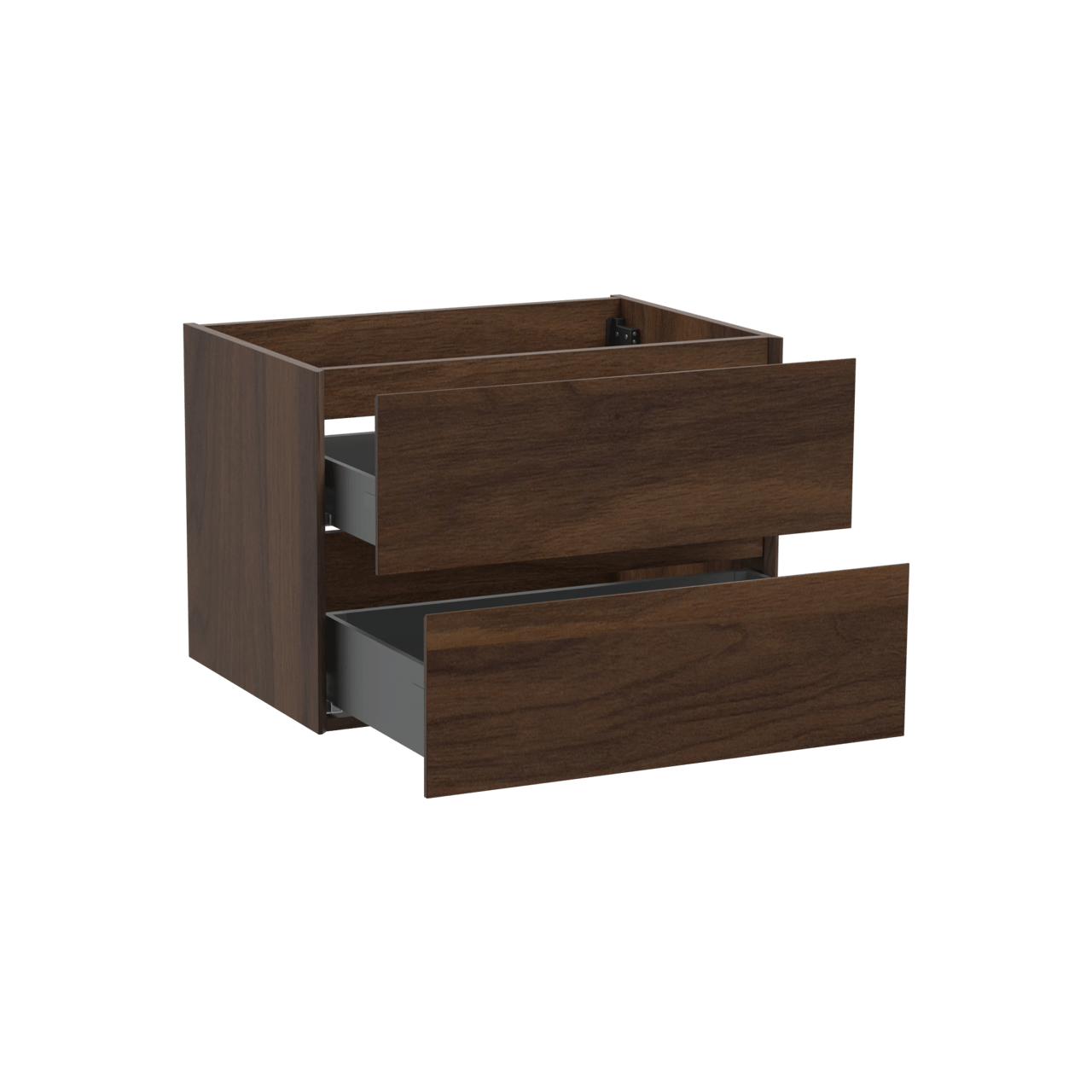 Storke Edge hängender Waschbeckenunterschrank: 75 x 52 cm, Nussbaum, 2 Schubladen