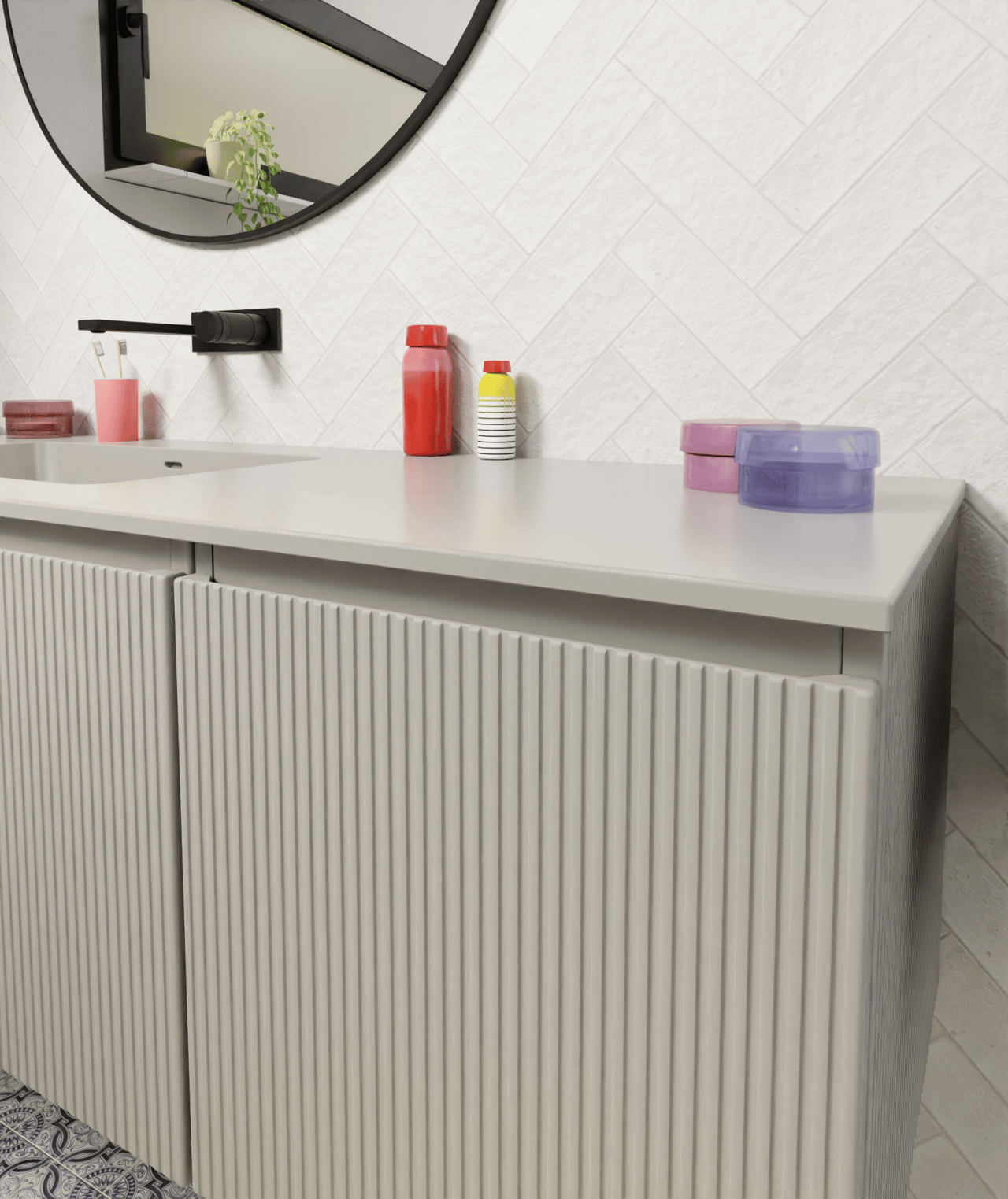 Storke Diva asymmetrisch linkse wastafel mat zijdegrijze top solid 120 x 52 cm