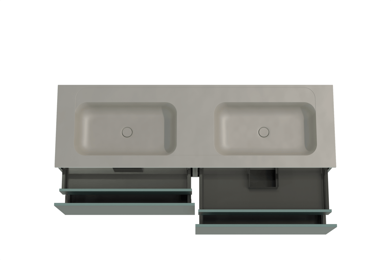 Balmani Sfera meuble salle de bains suspendu 180 x 55 cm forest avec Tablo Strada double vasque en marbre composite soie grise