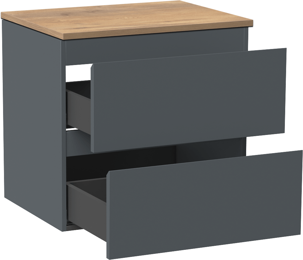 Linie Lado hängendes Möbelstück Set: 60 x 46 cm, Anthrazitblau, mit Lado Einzel Waschtischplatte, Melamin Naturbelassene Eiche