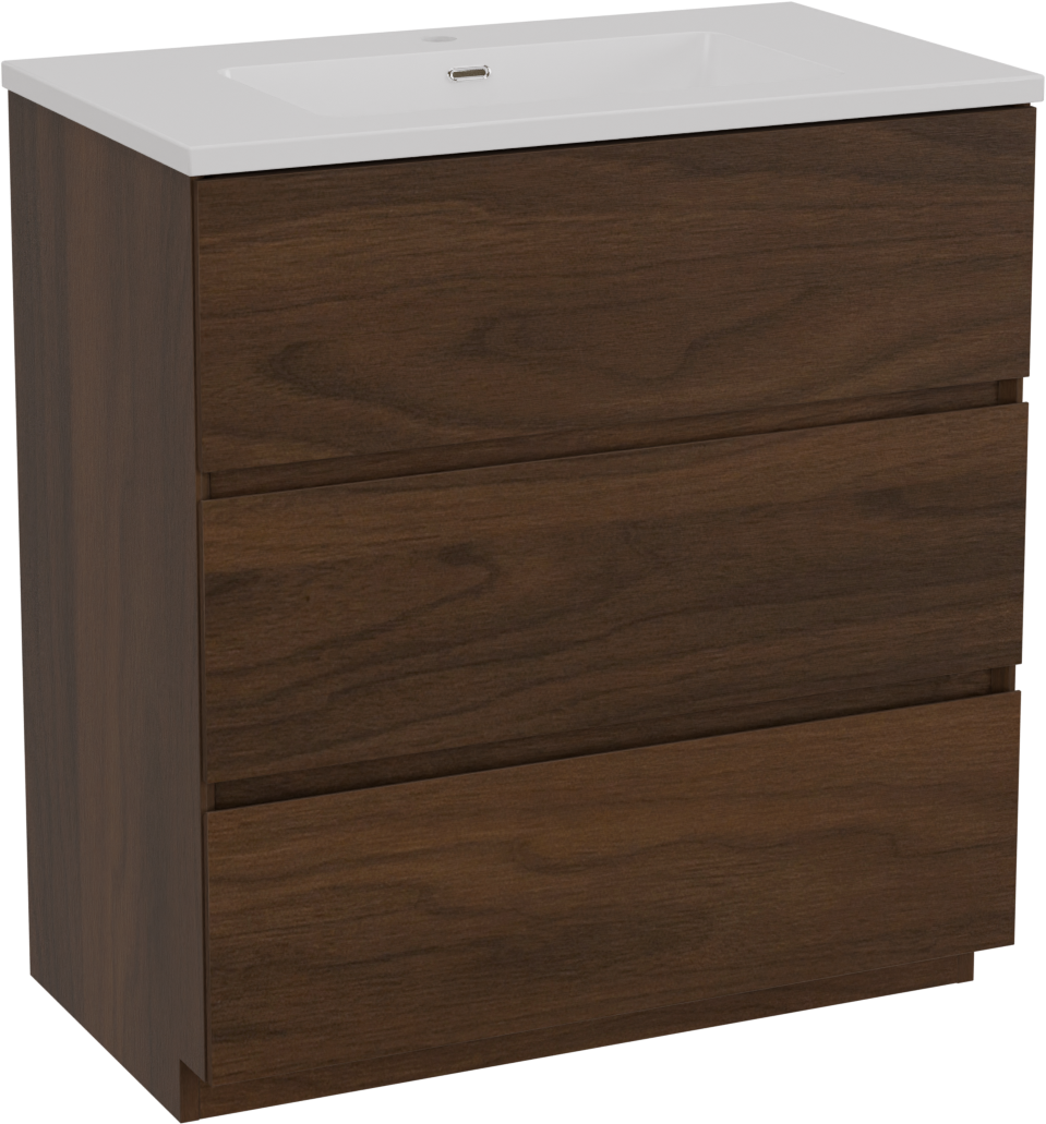 Storke Edge meuble salle de bains à poser 80 x 46 cm noyer avec Diva plan simple en marbre composite blanc brillant