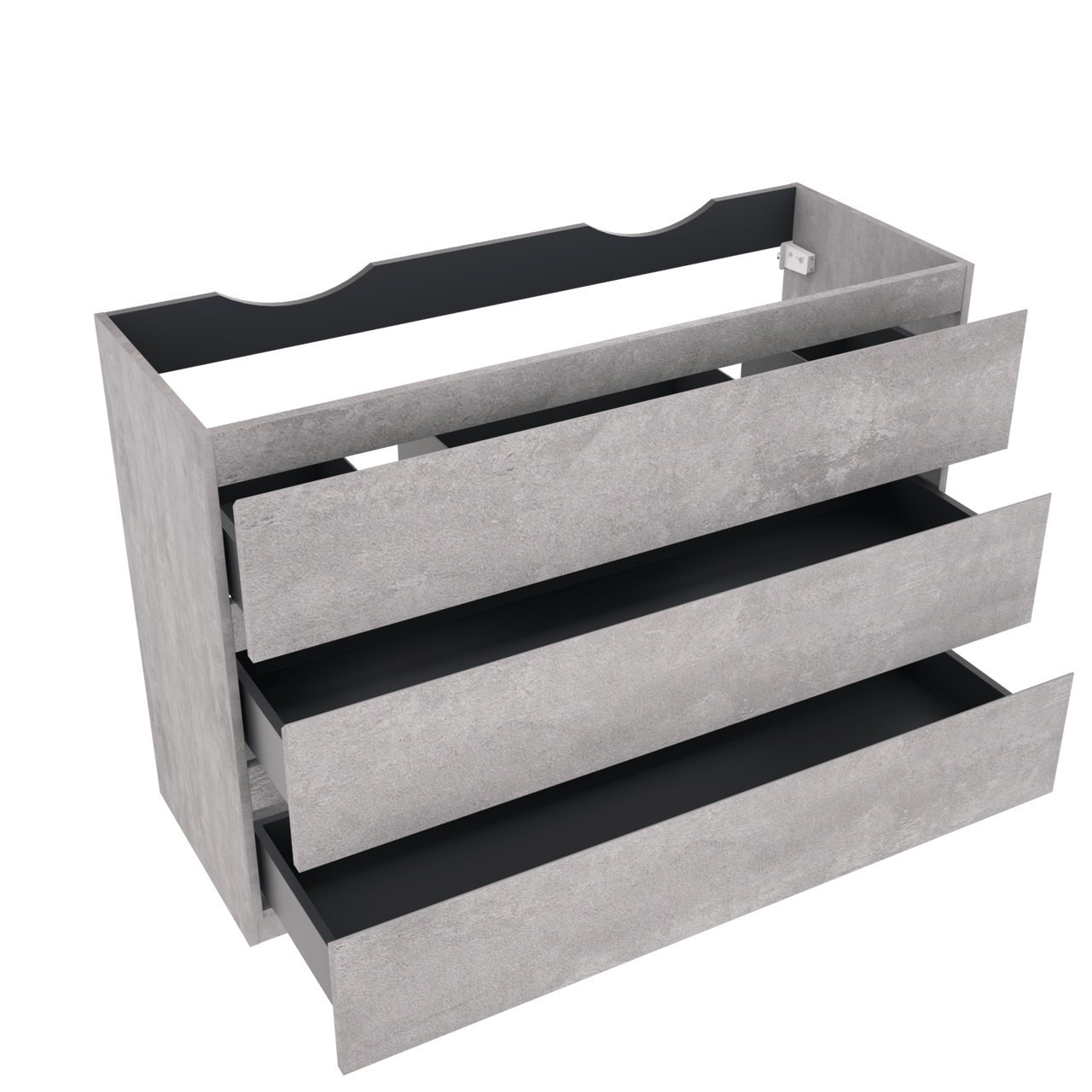 Linie Lado meuble sous-vasque a poser 120 x 46 cm béton gris foncé 3 tiroirs 2 découpés de siphon