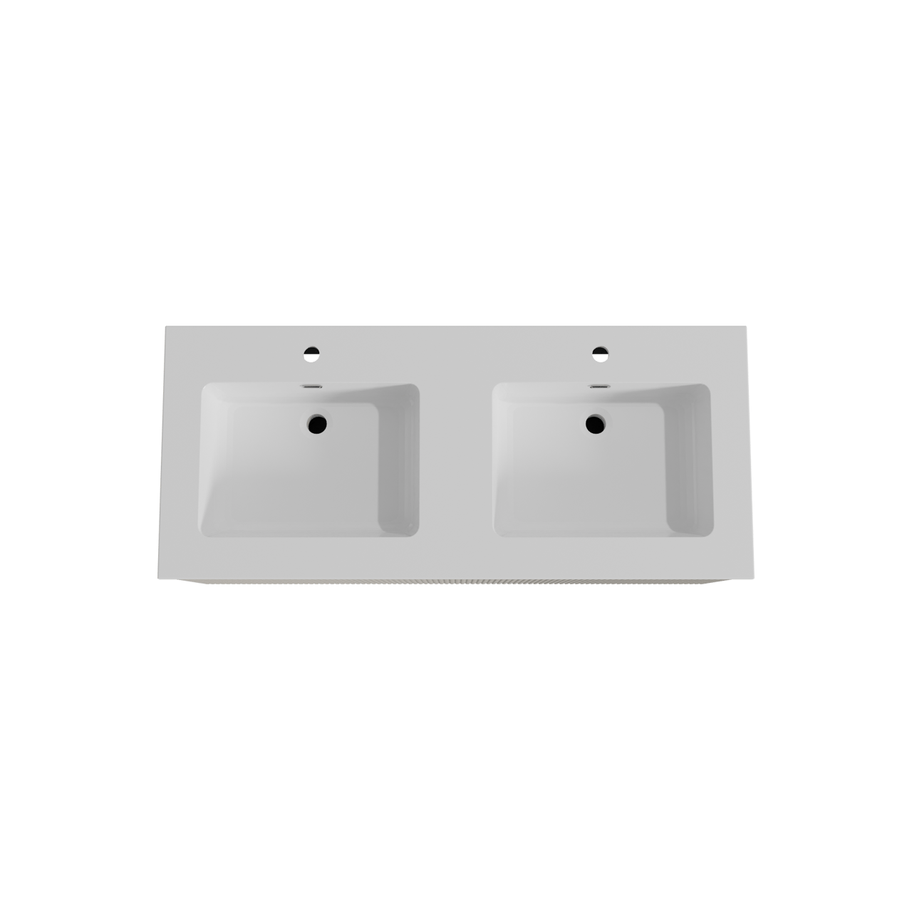 Storke Ribs meuble salle de bains suspendu 120 x 52 cm soie grise avec Diva double vasque en marbre composite blanc brillant, Nervure droite symétrique verticale