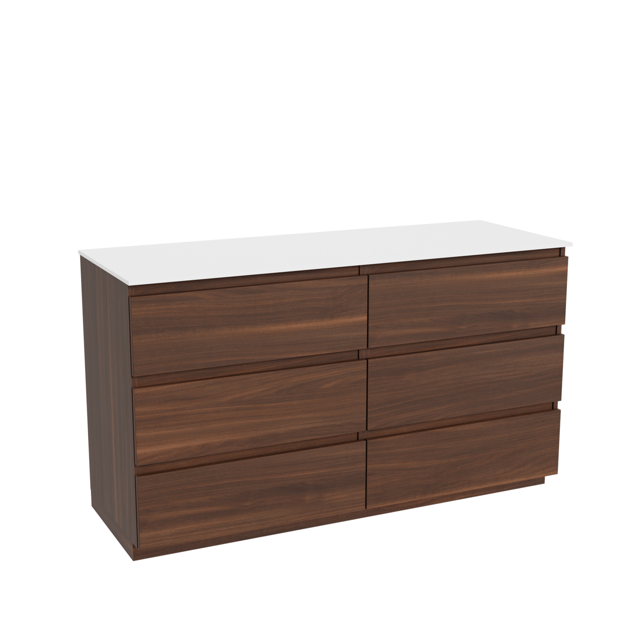 Balmani Lucida staand badkamermeubel 150 x 55 cm amerikaanse notelaar met Stretto enkel of dubbel tablet in solid surface mat wit