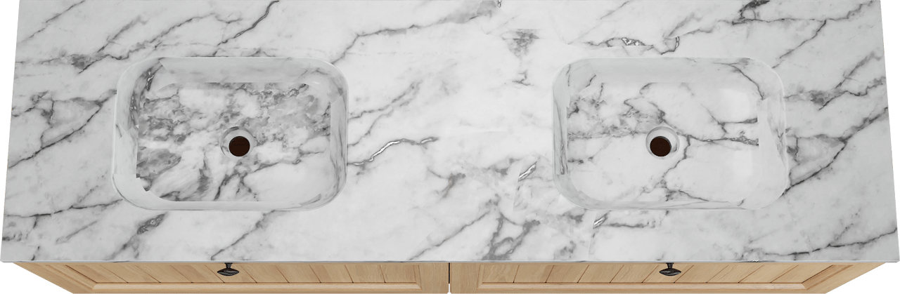 Balmani Lemon zwevend badkamermeubel 180 x 55 cm, fineer natuur eik met Tablo Arcato dubbele wastafel in carrara