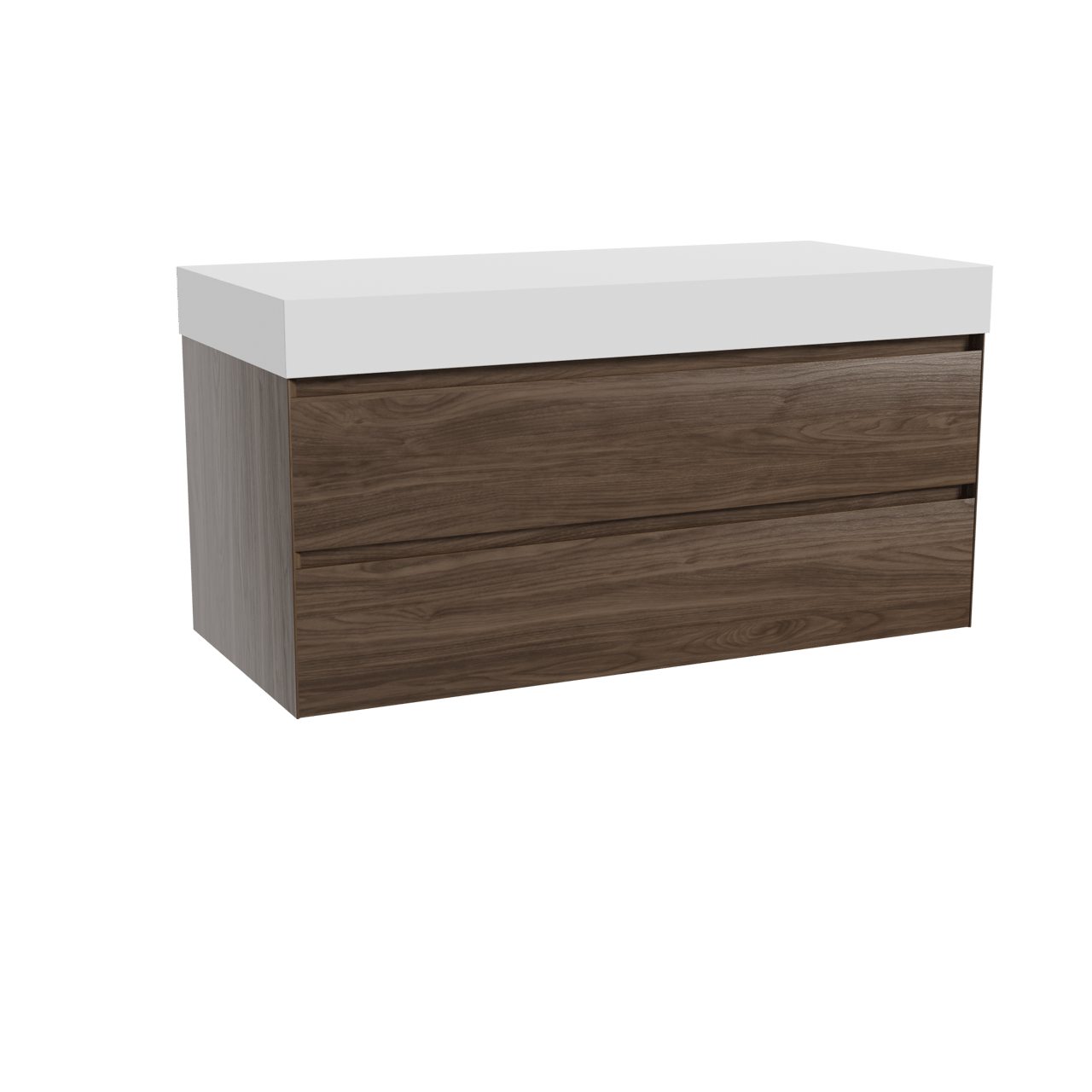 Balmani Mitra meuble salle de bains suspendu 120 x 55 cm noyer américain avec Dominus tablette simple ou double en solid surface blanc mat