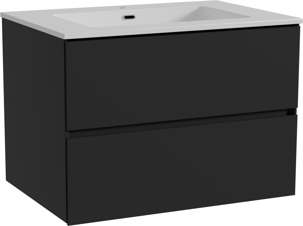 Storke Edge meuble salle de bains suspendu 75 x 52 cm noir mat avec Diva plan simple en marbre composite blanc brillant