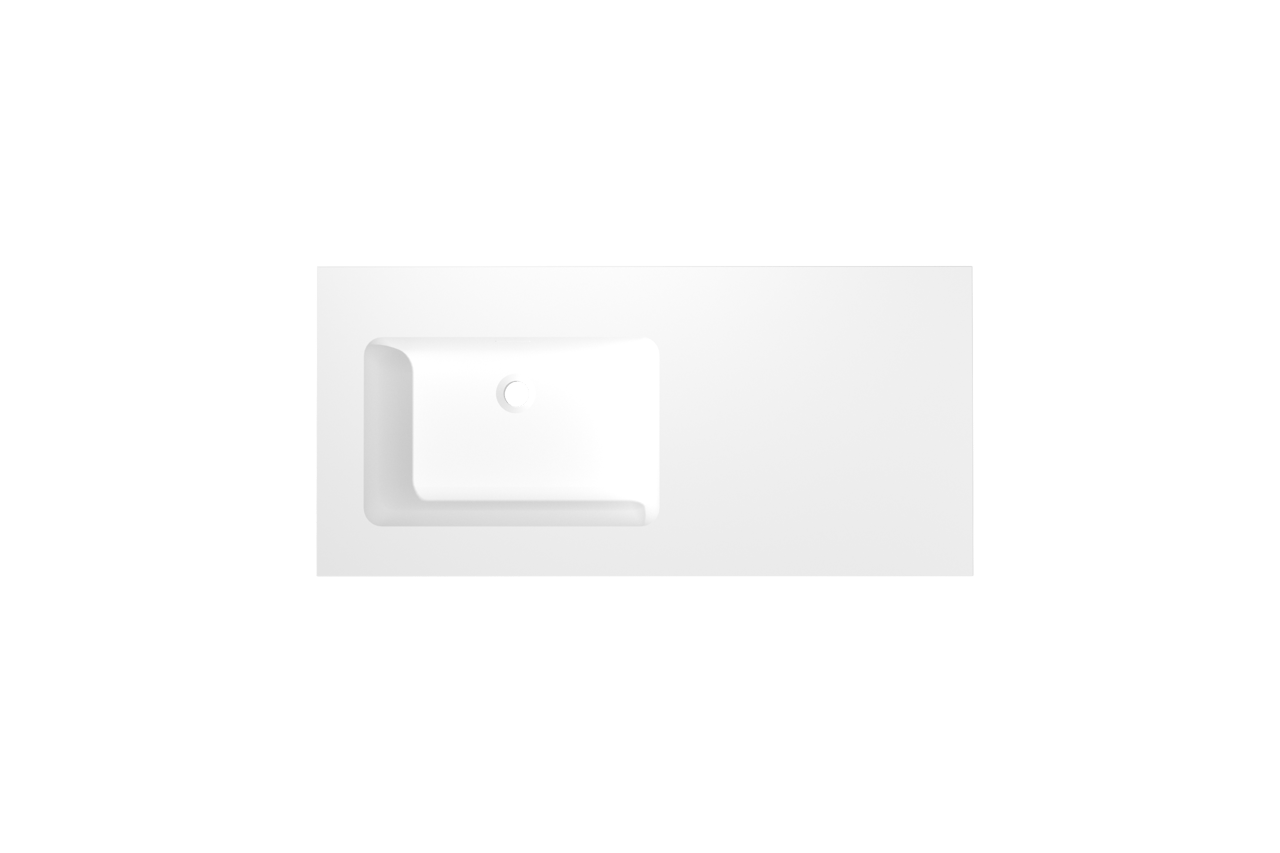 Storke Mata asymmetrisch linkse wastafel matte solid surface 110 x 52 cm combinatie kast 45 cm