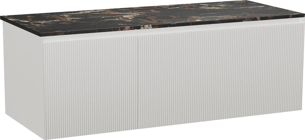 Balmani Fila meuble salle de bains suspendu 135 x 55 cm blanc mat avec Stretto tablette simple ou double en marbre portoro gold, Nervure droite symétrique verticale