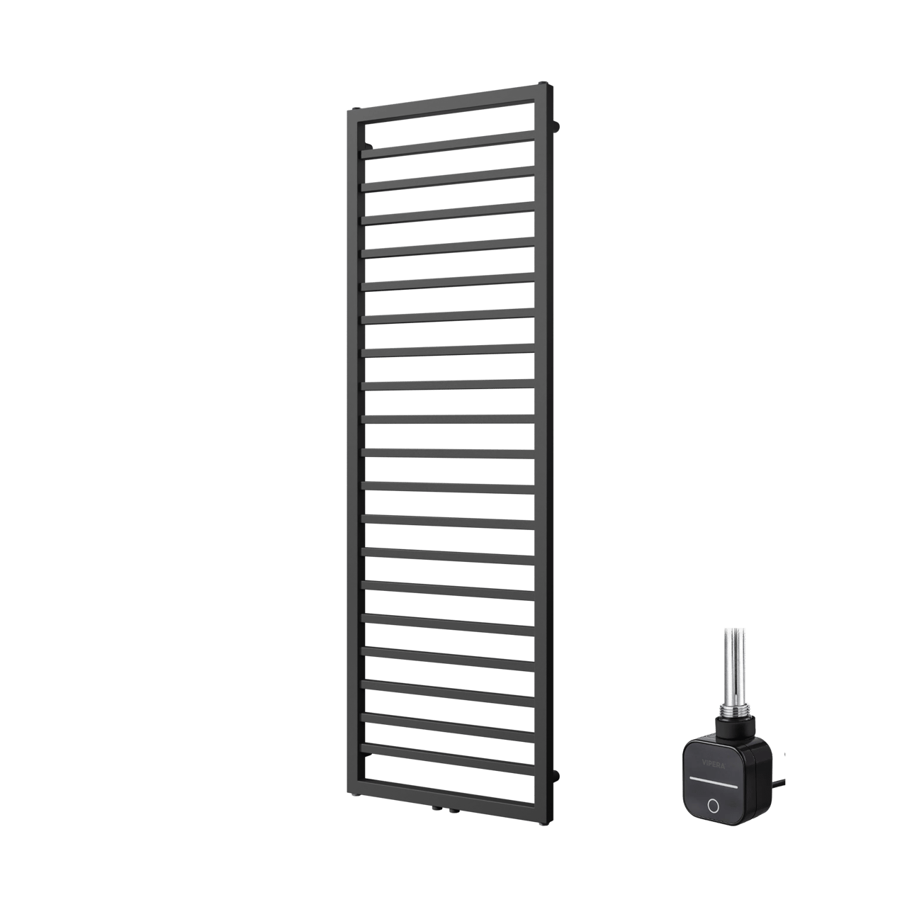 Vipera Listona enkele handdoekradiator 50 x 180 cm elektrische verwarming mat zwart zij- en middenaansluiting 728W, weerstand inbegrepen