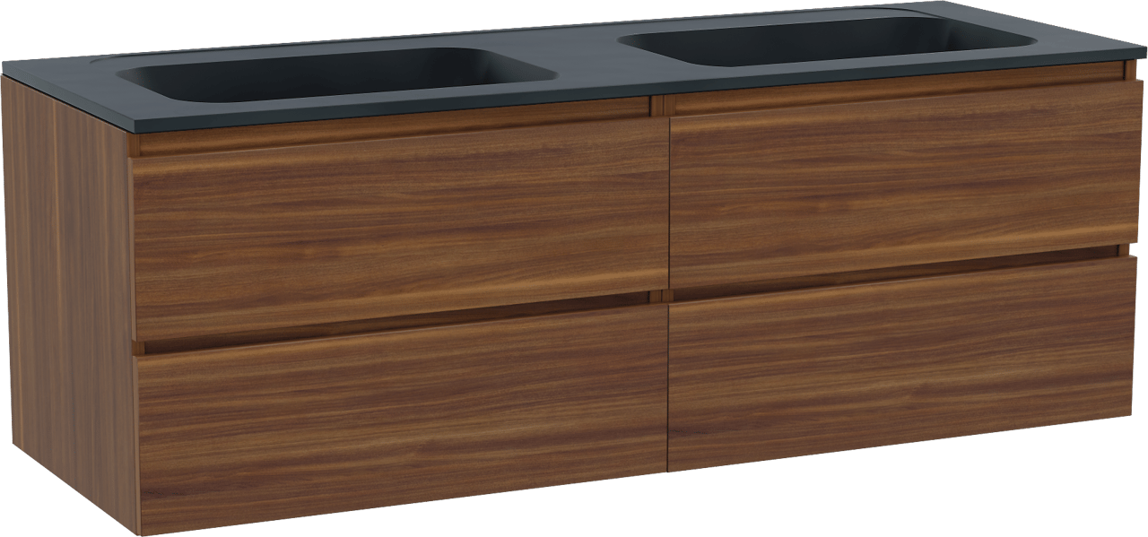 Balmani Lucida meuble salle de bains suspendu 150 x 55 cm noyer américain avec Tablo Strada double vasque en marbre composite noir mat