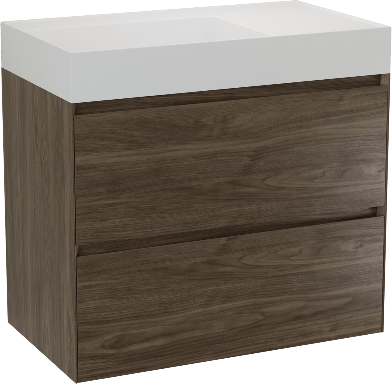 Balmani Mitra Compact zwevend badkamermeubel 80 x 46 cm Amerikaanse notelaar met Argila asymmetrisch linkse wastafel in composietmarmer mat wit