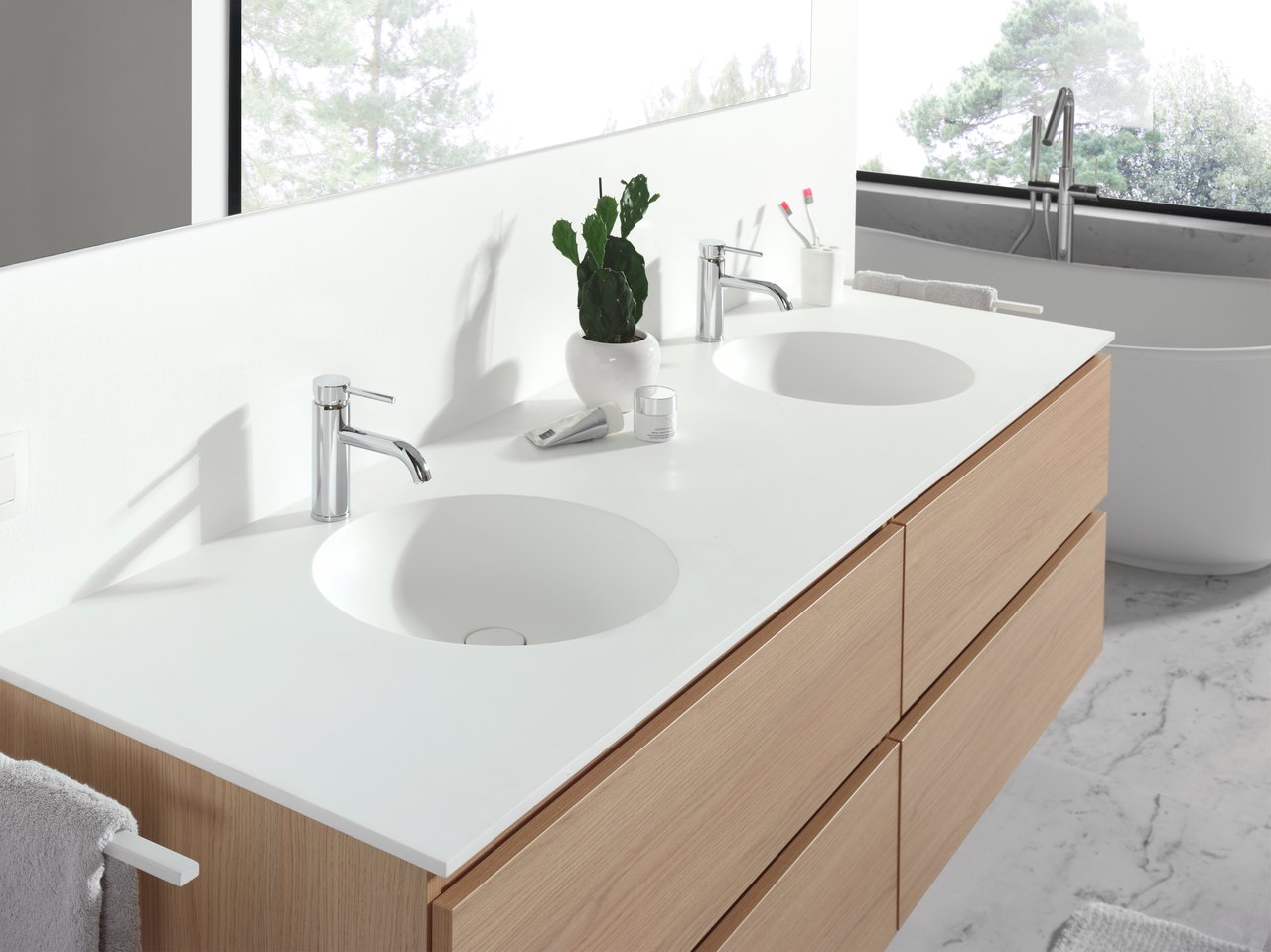 Balmani Tablo Still double vasque Solid Surface mat 150 x 55 cm