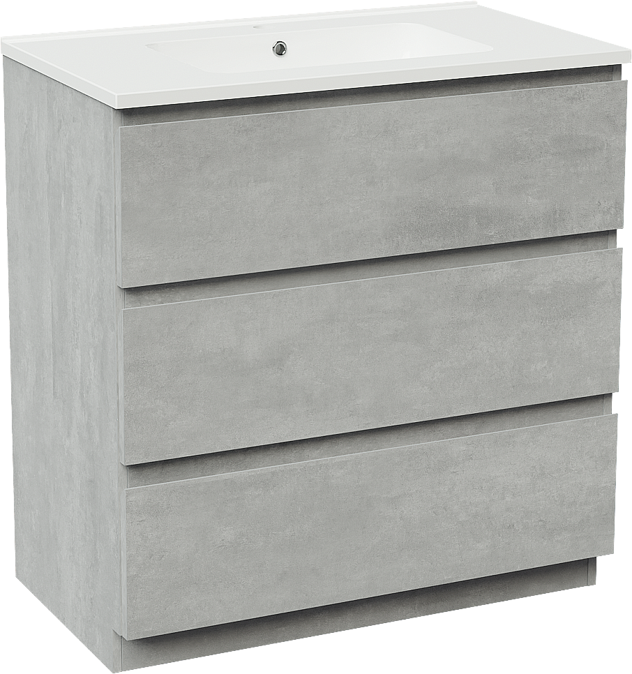 Linie Lado staand badmeubel 80 x 46 cm beton donkergrijs met Vano enkele wastafel in composietmarmer hoogglans wit