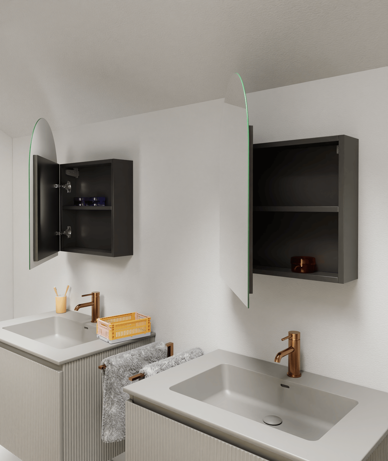 Storke Spiegelschrank Bad: Rund (Bogen), 55 x 70 cm, Schwarz Matt