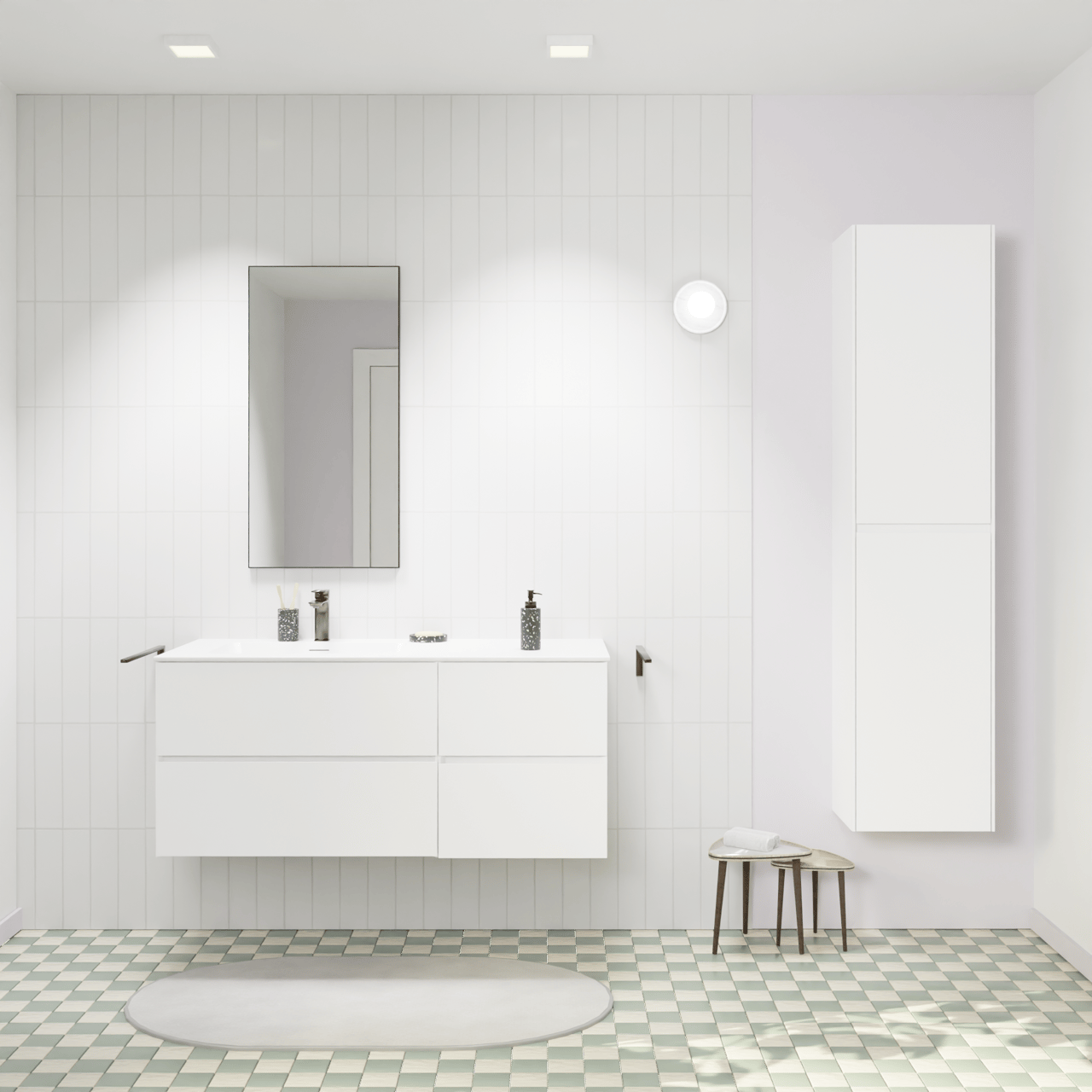 Storke Edge hängendes Möbelstück Set: 120 x 52 cm, Weiß matt, mit Mata Waschtisch links, Solid Surface Weiß matt