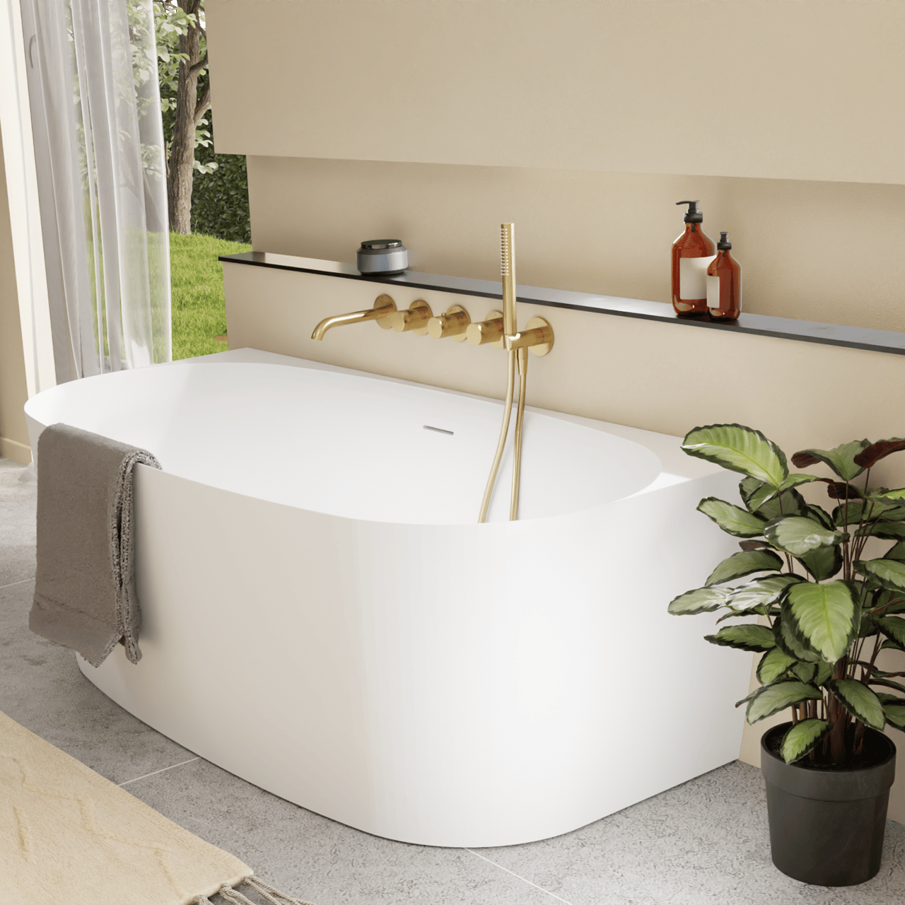 BLAUFOSS Pavilion Inbouw badkraan thermostatisch Brushed Gold Incl. handdoucheset incl. inbouwelement