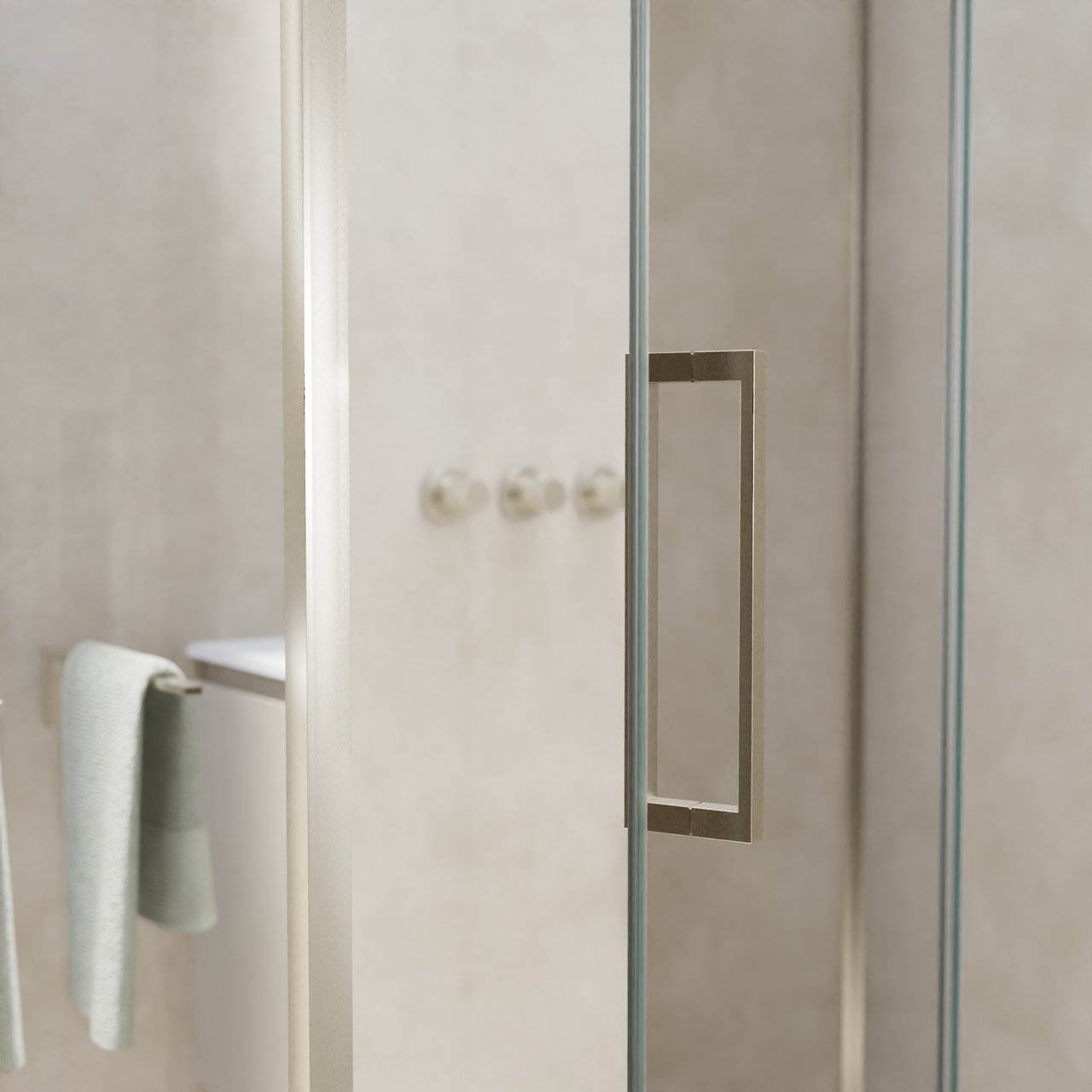 Balmani Senses Design douche d'angle avec porte pivotante à droite et paroi latérale fixe, 140 x 70 cm, Verre transparent, Profil Brushed CoolMetal