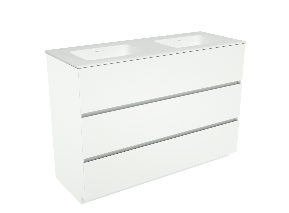 Storke Edge staand badkamermeubel 120 x 46 cm mat wit met Mata dubbele wastafel in solid surface mat wit