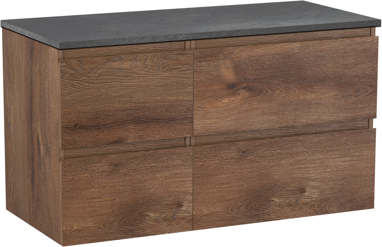 Linie Lado hängendes Möbelstück Set: 100 x 46 cm, Braune Eiche, mit Lado Einzel- oder Doppel Waschtischplatte, Melamin Schiefergrau