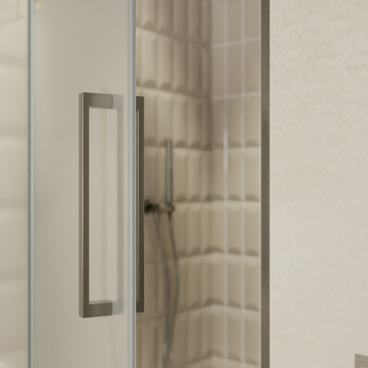 Balmani Senses Design douche draaideur links 100 cm x 210 cm Helder glas met matte strook, Brushed GunMetal profielen