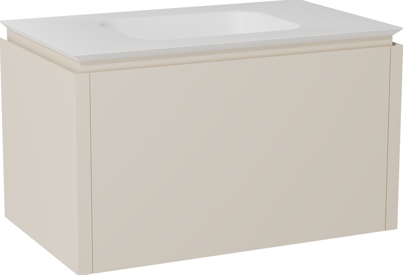Balmani Eclips meuble salle de bains suspendu 90 x 55 cm Sandbeige avec Eclips plan simple en Solid Surface blanc mat