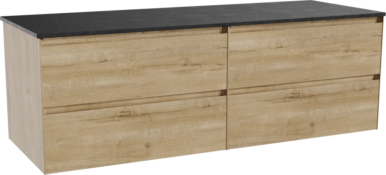 Balmani Mitra zwevend badmeubel 150 x 55 cm ruw eiken met Stretto enkel of dubbel wastafelblad in zwart graniet