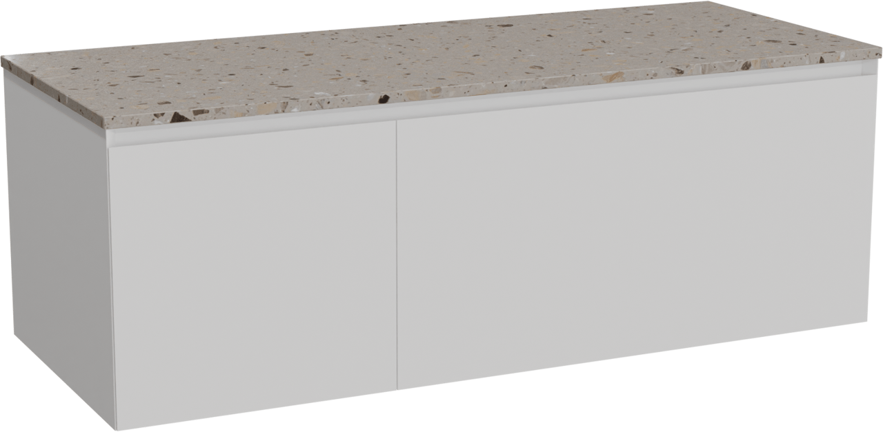 Balmani Idra meuble salle de bains suspendu 135 x 55 cm blanc mat avec Stretto tablette simple ou double en terrazzo greige terrazzo