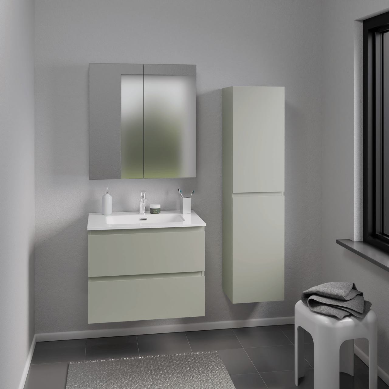 Linie Lado hängender Hochschrank zur Selbstmontage Greige 35 x 30 x 140 cm