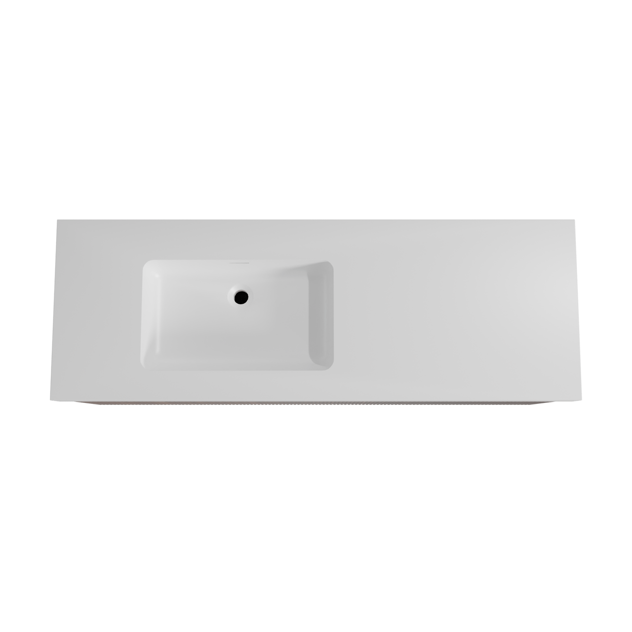 Storke Ribs meuble salle de bains suspendu 150 x 52 cm noyer avec Mata High vasque asymétrique gauche en solid surface blanc mat, Nervure droite symétrique verticale