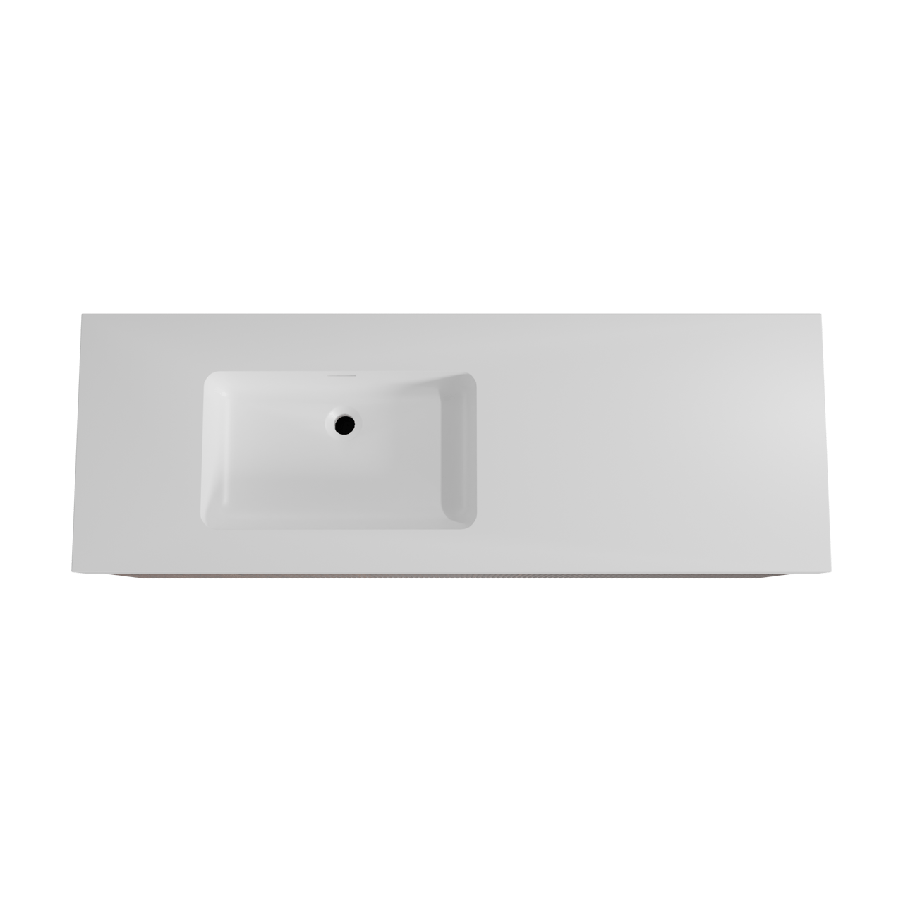 Storke Ribs meuble salle de bains suspendu 150 x 52 cm noyer avec Mata High vasque asymétrique gauche en solid surface blanc mat, Nervure droite symétrique verticale