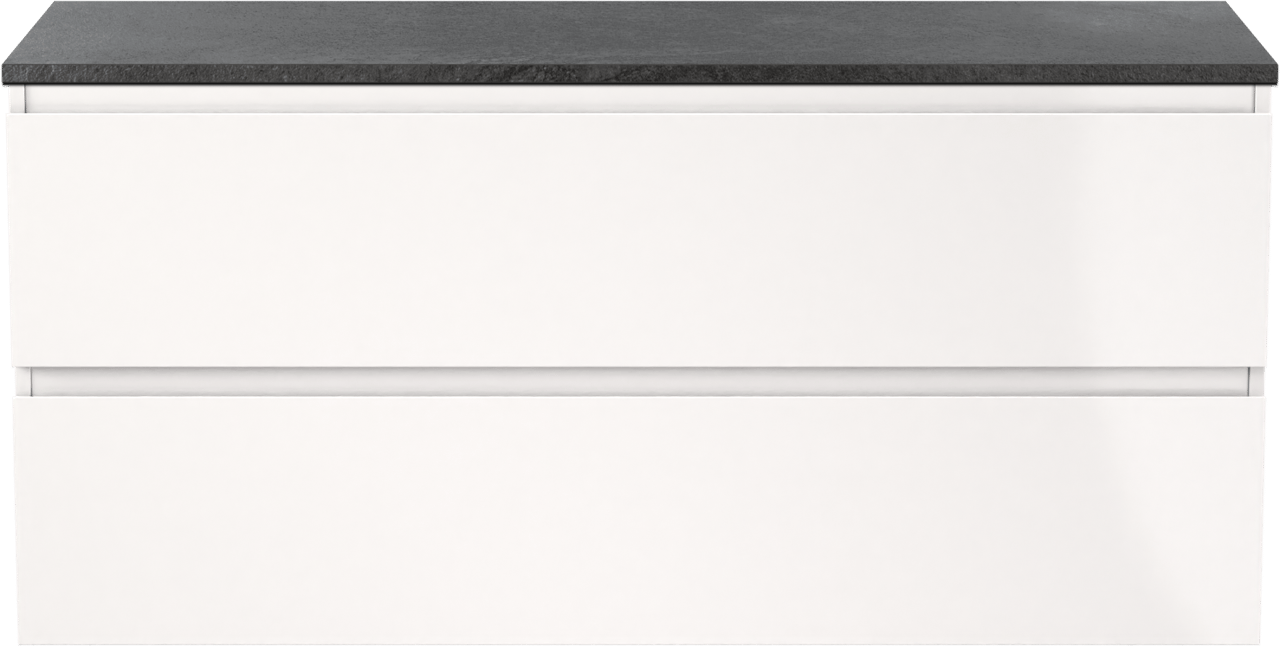 Linie Lado meuble salle de bains suspendu 120 x 46 cm blanc brillant avec Lado tablette simple ou double en mélaminé ardoise gris