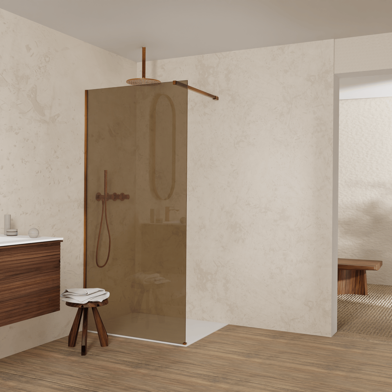Balmani Modular inloopdouche: 100 x 200 cm, Brons glas, Brushed Rosegold profielen