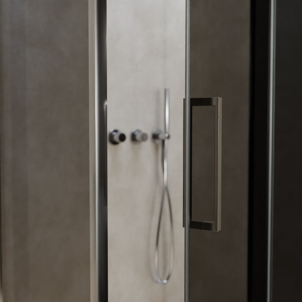 Balmani Senses Design douchehoek met rechtse draaideur en vaste zijwand, 100 x 100 cm, Rookglas, Chroom profielen, met coating