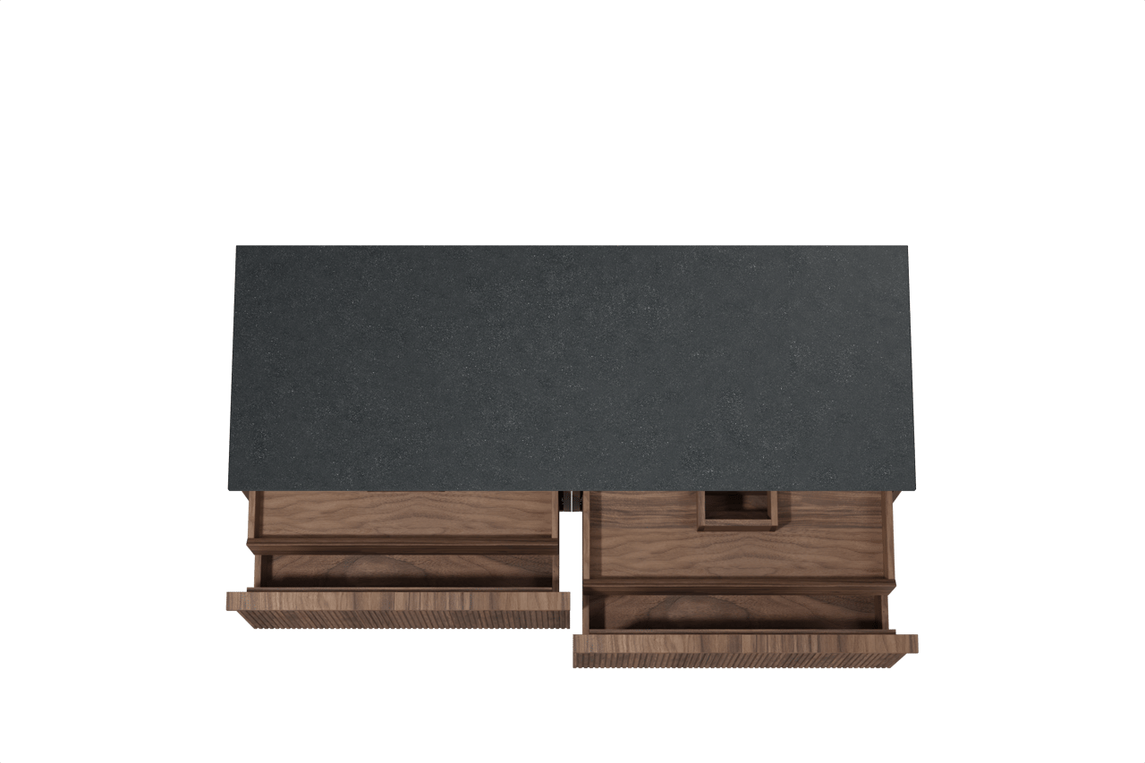 Balmani Forma meuble salle de bains suspendu 150 x 55 cm noyer américain avec Stretto tablette simple ou double en granit noir, Nervure droite symétrique verticale