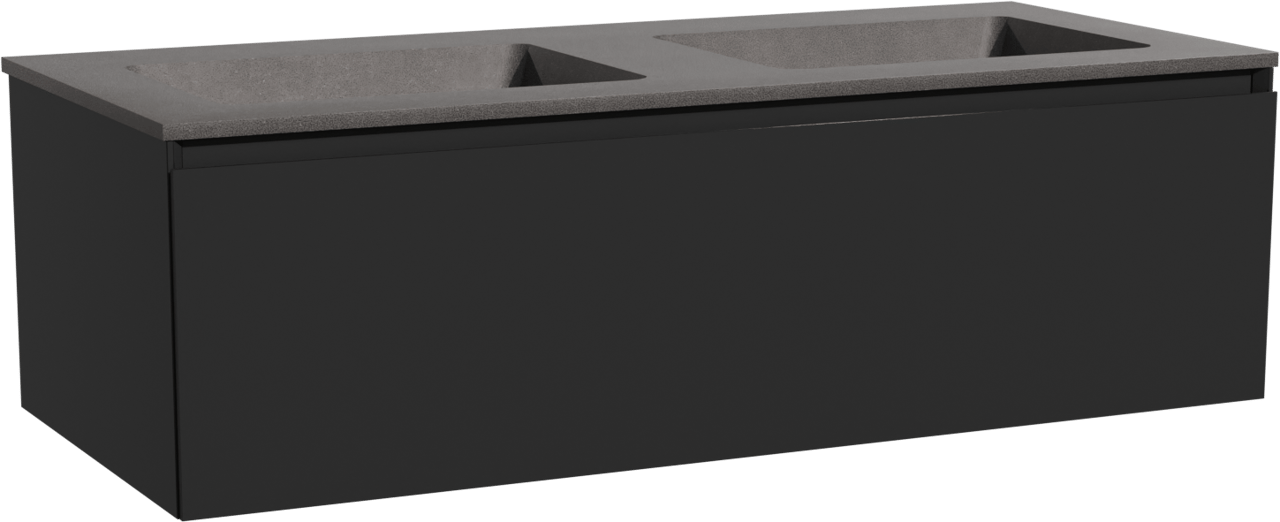 Storke Edge zwevend badmeubel 120 x 52 cm mat zwart met Scuro dubbele wastafel in kwarts mat zwart