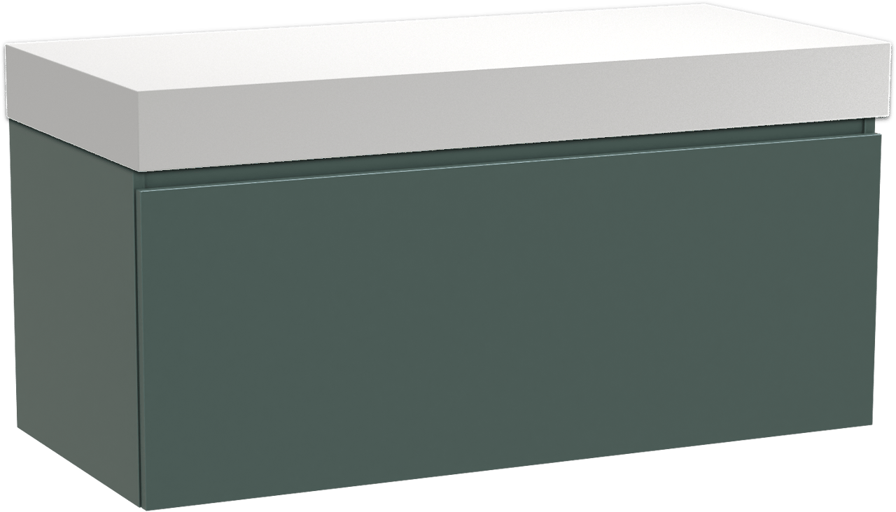 Balmani Sfera zwevend badmeubel 120 x 55 cm forest met Dominus enkel of dubbel wastafelblad in solid surface mat wit