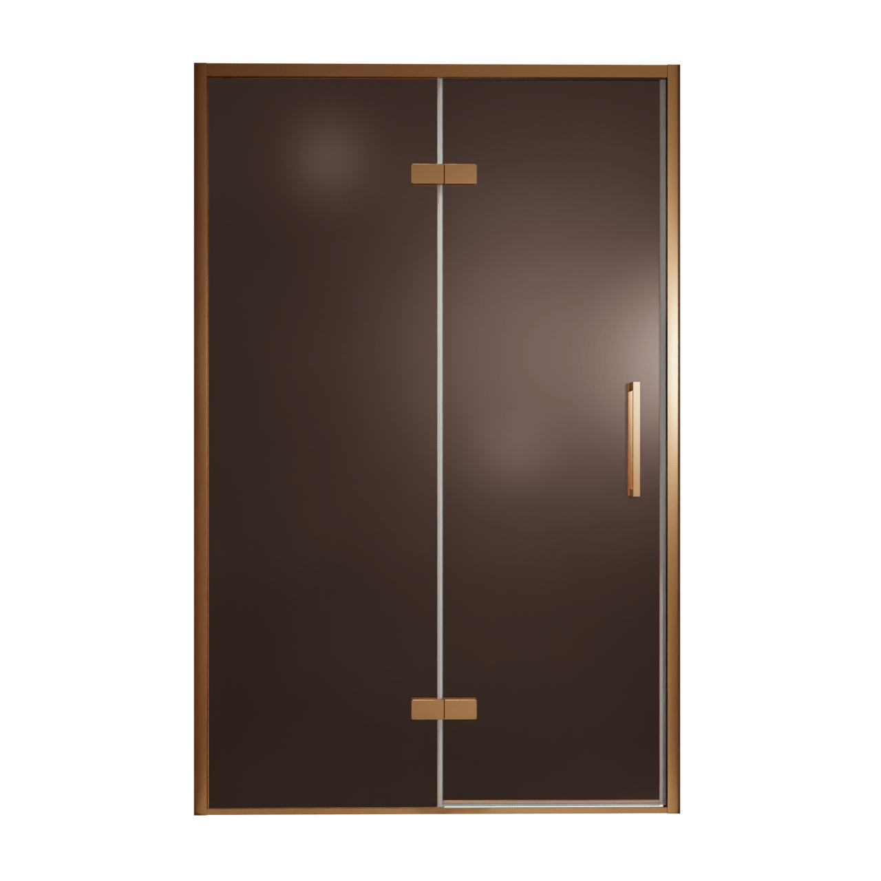 Balmani Senses Design porte pivotante à gauche 140 cm x 210 cm verre Bronze, Profil Brushed Rosegold, coating inclus