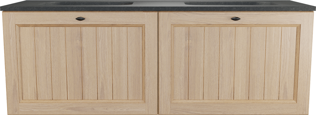 Balmani Lemon zwevend badkamermeubel 150 x 55 cm, fineer natuur eik met Tablo Arcato dubbele wastafel in graniet zwart