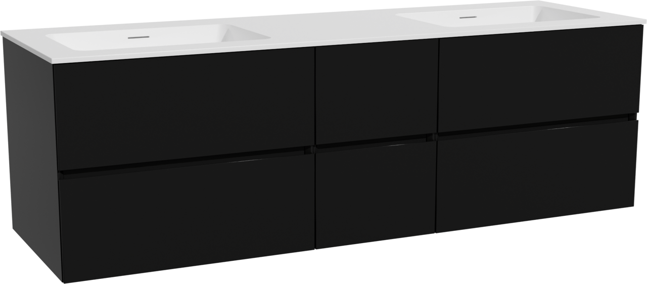 Storke Edge meuble salle de bains suspendu 165 x 52 cm noir mat avec Mata double vasque en solid surface blanc mat