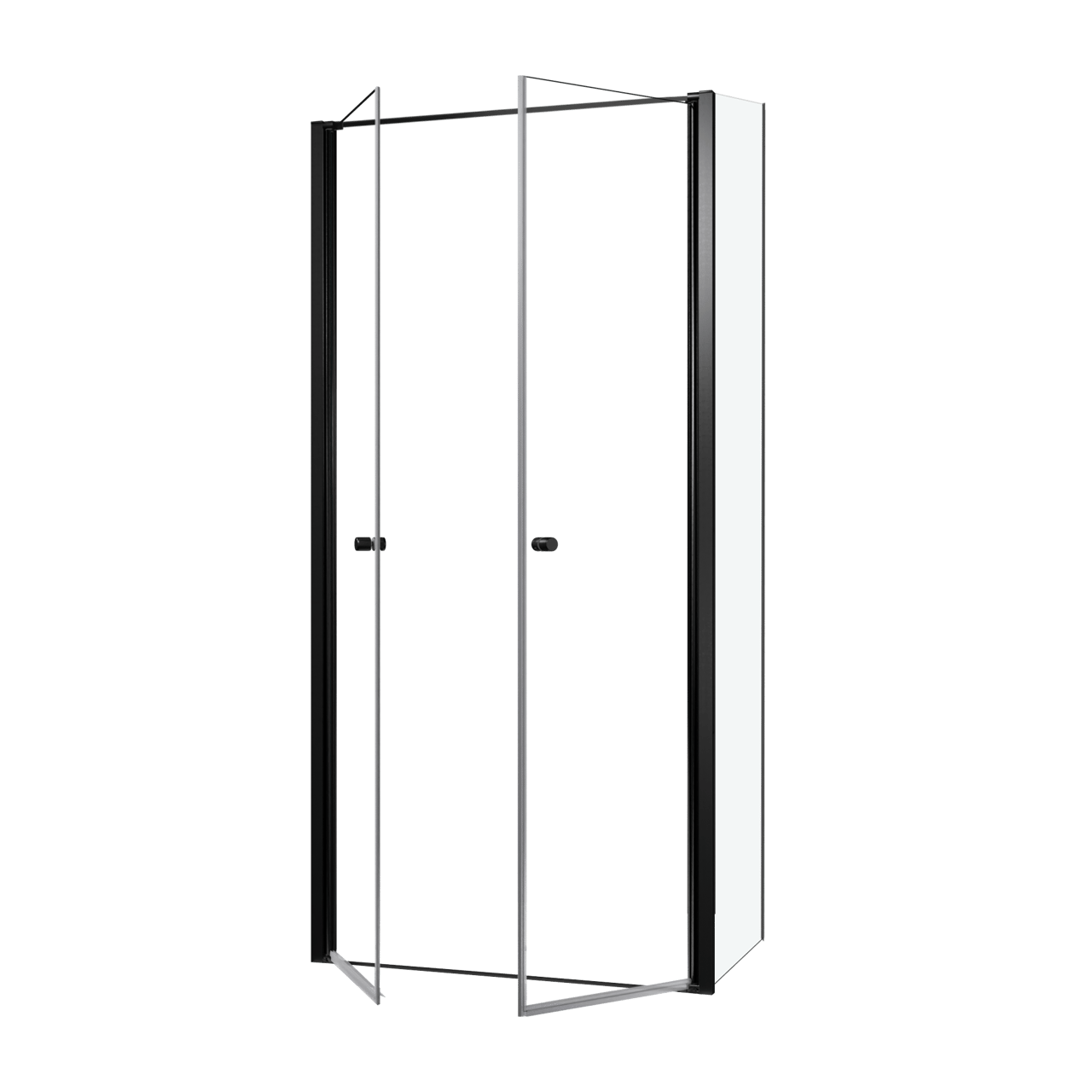 Luca Varess Kuresa coin-douche porte battante avec paroi latérale fixe 100 x 80 x 200 cm verre transparent et profil noir mat