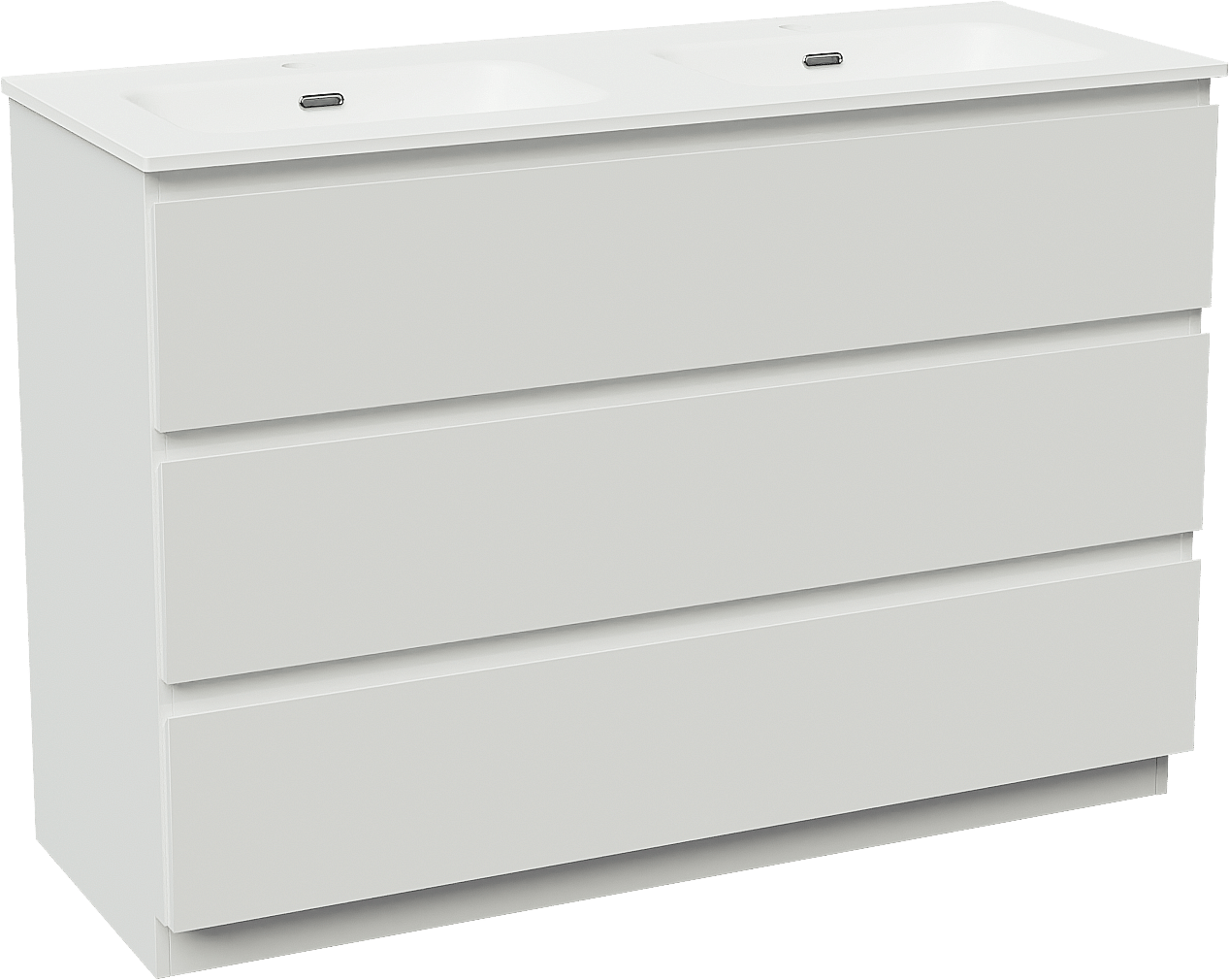Linie Lado freistehendes Möbelstück Set: 120 x 46 cm, Weiß matt, mit Baro Doppelwaschtisch, Porzellan Weiß matt