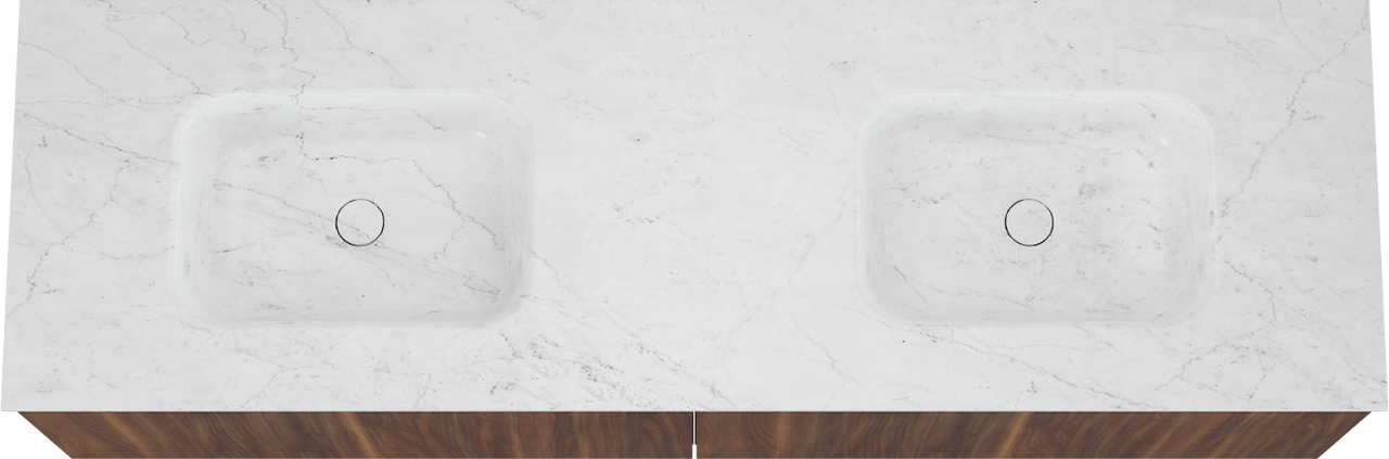 Balmani Sfera zwevend badmeubel 180 x 55 cm amerikaans notenhout met Tablo Arcato dubbele wastafel in marmer carrara