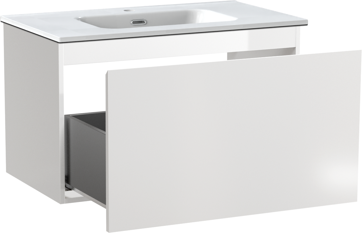 Linie Lado meuble salle de bains suspendu 80 x 46 cm blanc brillant avec Baro plan simple en porcelaine blanc brillant