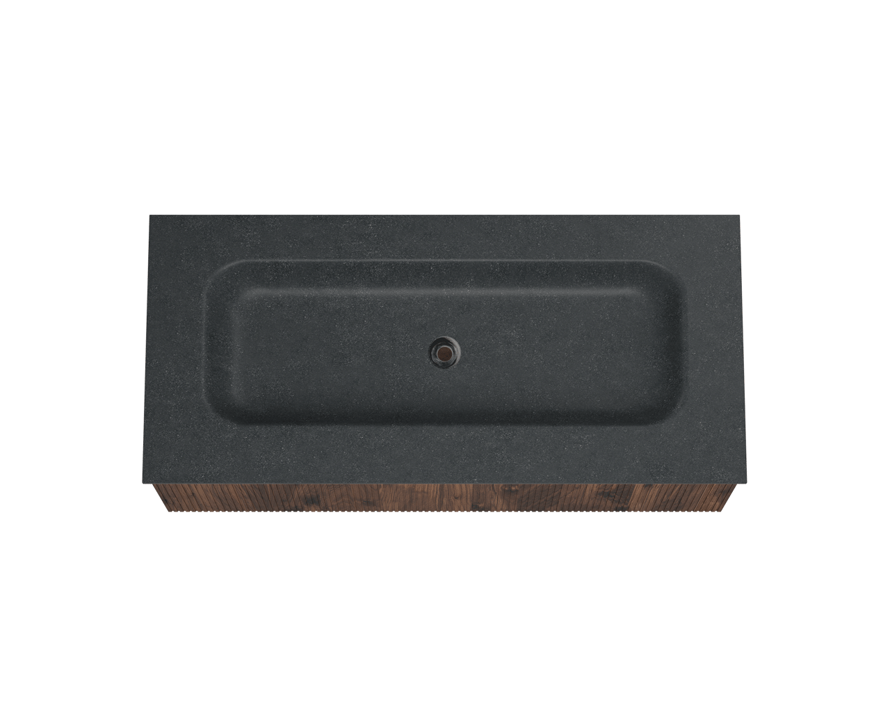 Balmani Forma meuble salle de bains suspendu 120 x 55 cm noyer américain avec Tablo Arcato lavabo simple pour 2 trous de robinet en granit noir, Nervure droite symétrique verticale