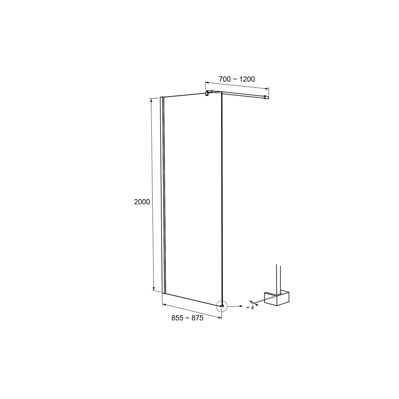 Linie Walk-In douche à l'italienne 90 x 200 cm verre square profil noir mat
