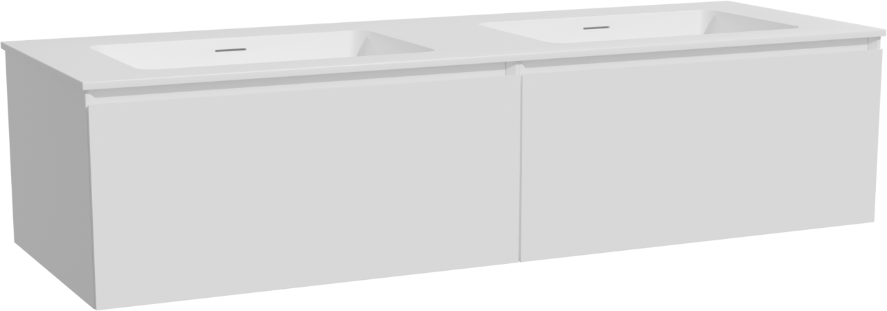Storke Edge meuble salle de bains suspendu 150 x 52 cm blanc brillant avec Mata double vasque en solid surface blanc mat