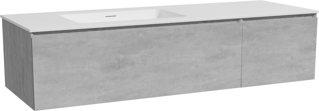 Storke Edge zwevend badmeubel 150 x 52 cm beton donkergrijs met Mata asymmetrisch linkse wastafel in solid surface mat wit