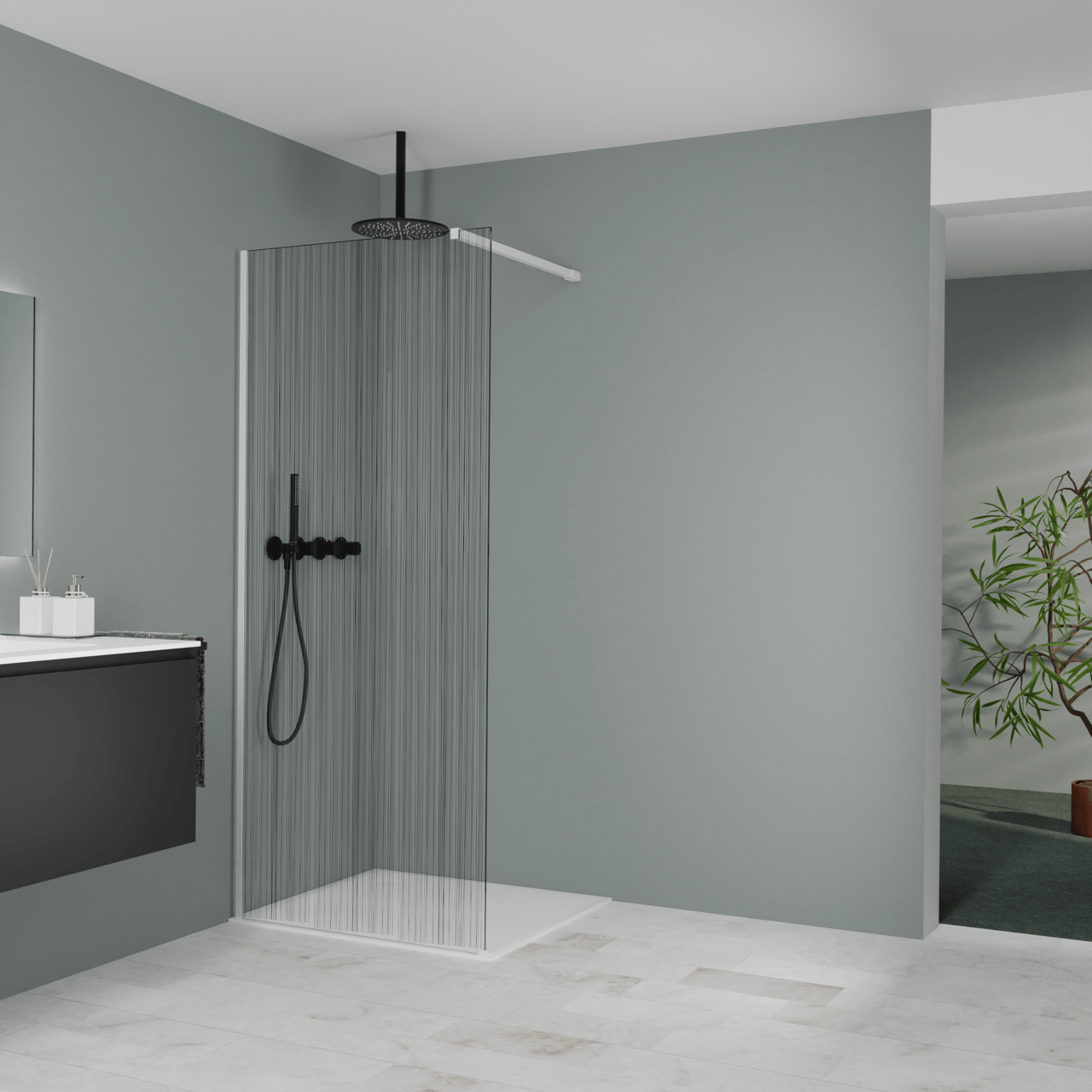 Balmani Modular Walk-In Dusche: 90 x 200 cm, Mikado, inklusive Coating, Profil Weiß matt