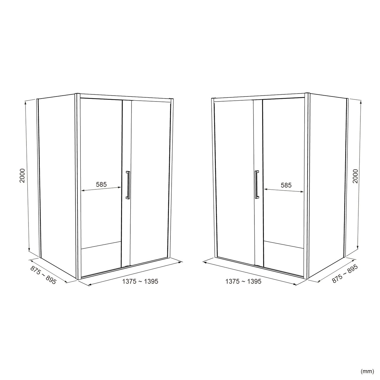 Luca Varess Senses douchehoek met schuifdeur en vaste zijwand 90 x 140 cm helder glas glanzend chroom profiel
